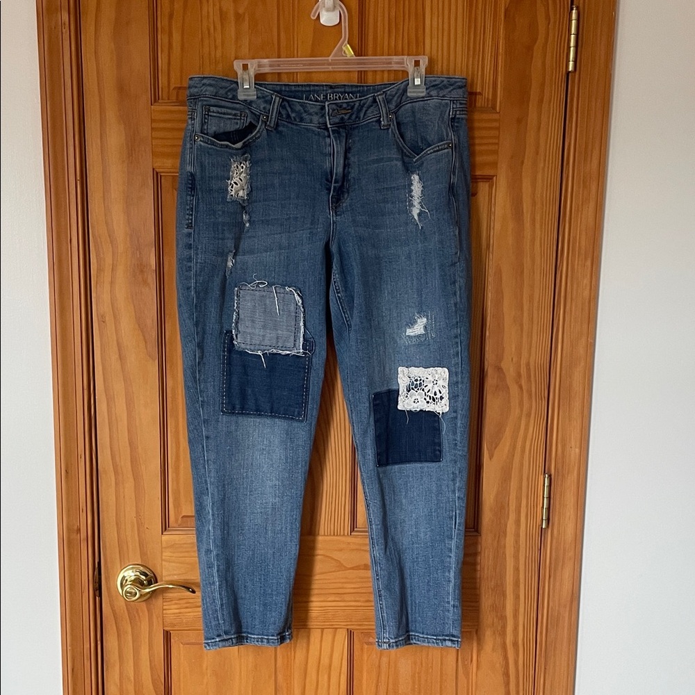 Lane Bryant Cropped Blue Patchwork Jeans